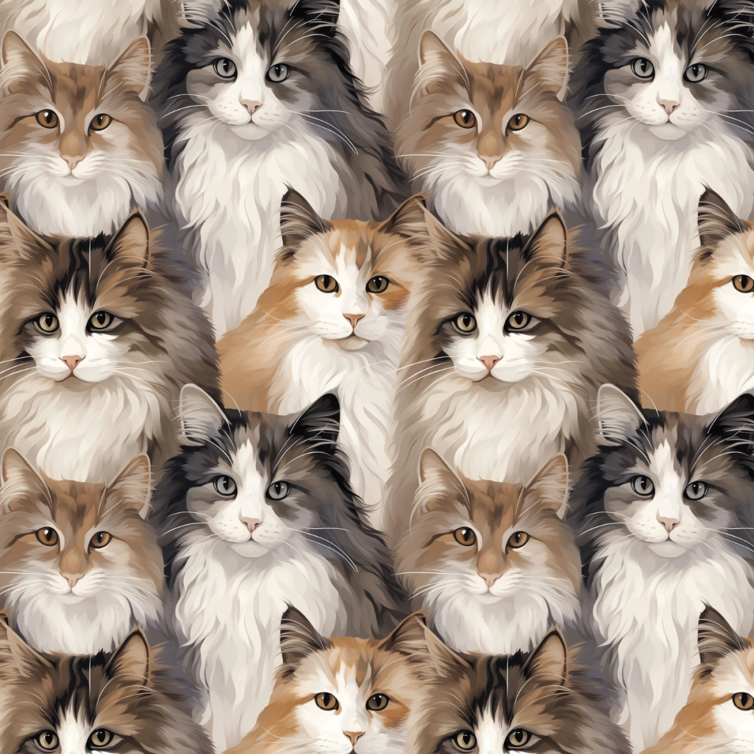 Paw and Whisker 21250602 01 Multi Longhaired Cats Camelot Fabrics