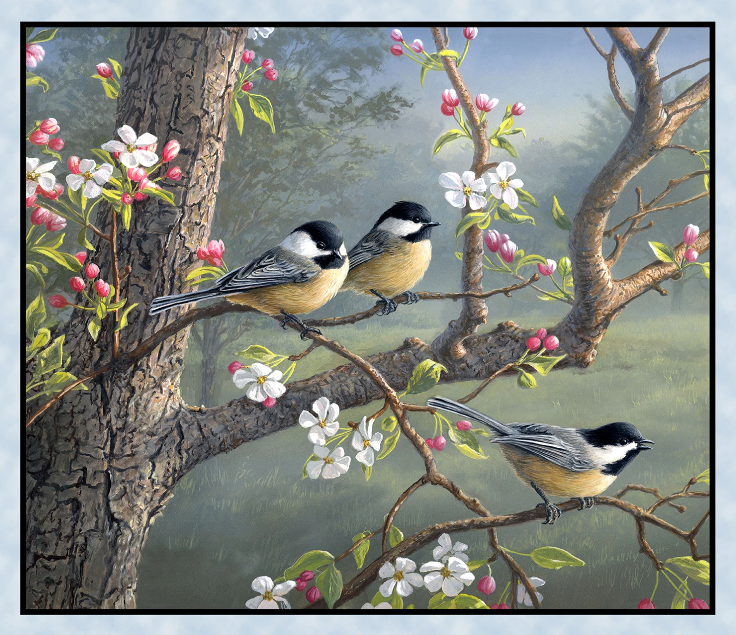 Chickadee Morning 46005 Skyblue 36 Inch Chickadee Panel Elizabeths Studio