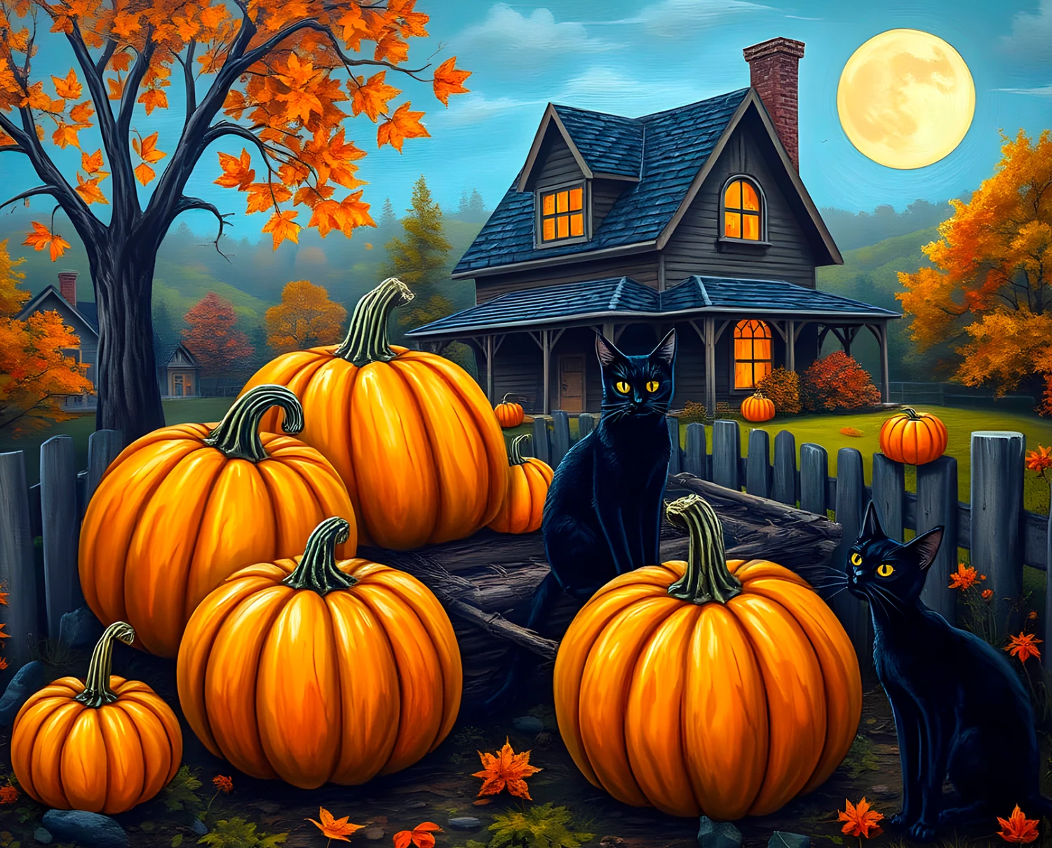 Cats with Pumpkins 04615 Multi 36 Inch Digital Panel David Textiles