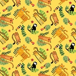 Safari Fun 16010 33 Yellow Tossed Animals Benartex