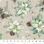 White Linen Christmas 25428 12 Beige Poinsettia Northcott
