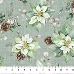 White Linen Christmas 25428 62 Seafoam Poinsettia Northcott