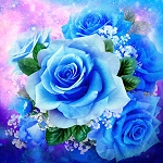 American Beauty Rose Digital Panel 587942 Blue 60 x 60 Oasis Fabrics