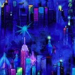 Night C7305 Blue Electric Skylines, Chong A Hwang by Timeless Treasures