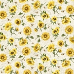 Honey Bee Farm CD2395 Cream Tossed Bee and Sunflower Timeless Treasures