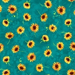 Tossed Small Sunflowers CD3304 Teal Timeless Treasures