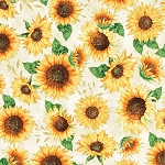 Fall Blooms V5184 33G Gold Metallic Sunflowers on Cream Hoffman