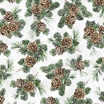 Cozy Cottage V5192 307S Silver Metallic Snow Pinecones Hoffman
