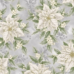 Holiday Elegance V7166 674G Gold Metallic Light Grey Poinsettias Hoffman