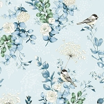 Chickadee Cheer V7173 D7G Gold Metallic Dusty Blue Chickadees Hoffman