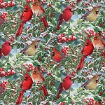 Red Cardinals Holly Digital Allover WW30354C1 David Textiles