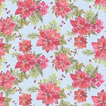 Joyful Winter Digital Y3813 29 Poinsettias Light Blue Clothworks
