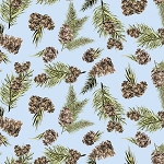 Joyful Winter Digital Y3816 29 Pine Cones Light Blue Clothworks