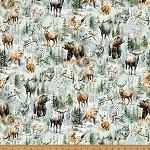 Stag and Stone Y5798 521 Mist Scattered Animals Hoffman