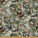 Stag and Stone Y5798 728 Woodland Scattered Animals Hoffman