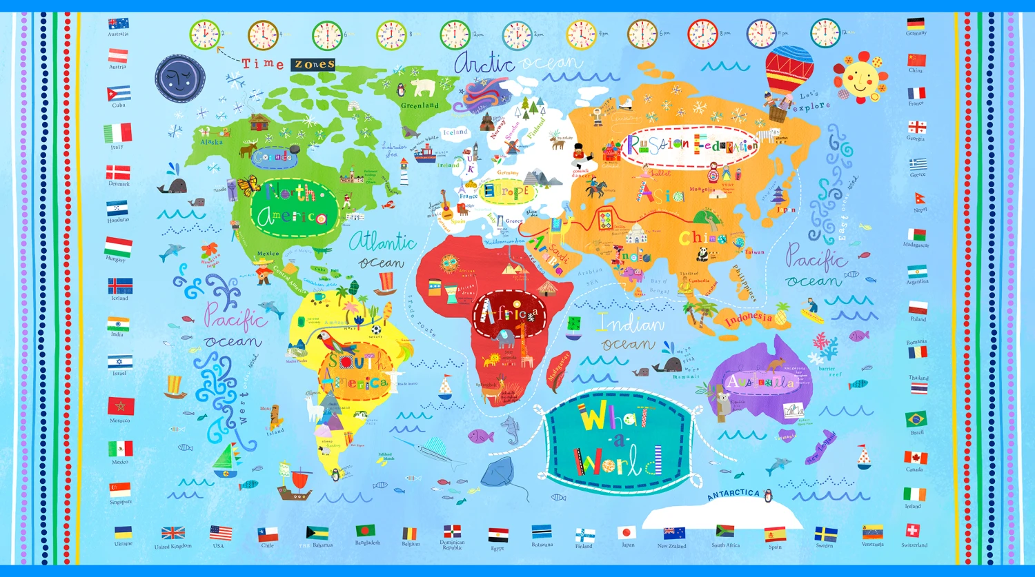 What a World 5978 PA World Map P and B Textiles