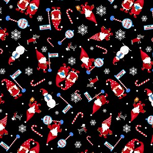 Merry Gnomeville Tossed Merry Gnomes Black 12583 12 Benartex 