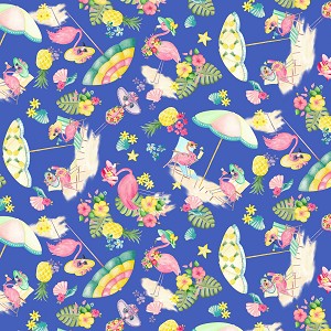 Fun in the Sun 12596 52 Blue Flamingo Paradise Benartex Kanvas 