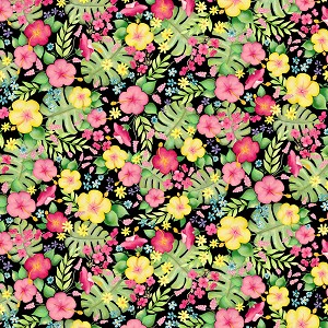 Fun in the Sun 12598 12 Black Tropical Paradise Benartex Kanvas 