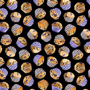 Blueberry Hill 12645 12 Black Tossed Blueberry Muffins Benartex Kanvas 