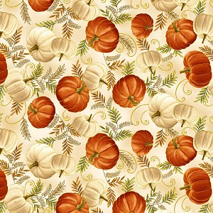 Autumn Comfort Flannel f12733 07 Cream Pumpkins Benartex 