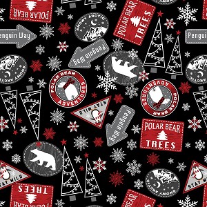 Winter Comfort Flannel 12764F 12 Black Snowy Signs Benartex Kanvas 