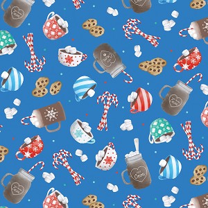 Gnome Wonderland 12821 55 Cobalt Blue Hot Cocoa Time Benartex Kanvas 