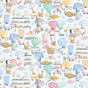 Gnomebody Bakes it Better 12829 04 Aqua Gnomes Bake Shop Benartex Kanvas 