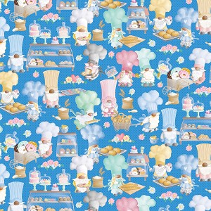 Gnomebody Bakes it Better 12829 54 Blue Gnomes Bake Shop Benartex Kanvas 