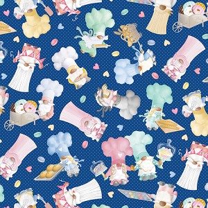 Gnomebody Bakes it Better 12824 55 Blue Sweet Gnomes Benartex Kanvas 