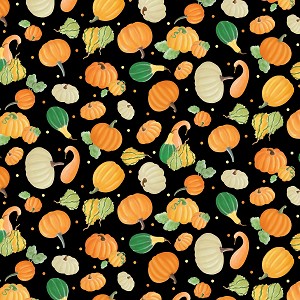 Falling for Gnomes 14231 12 Black Pumpkins Gourds Benartex 