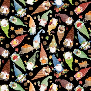 Falling for Gnomes 14235 12 Black Allover Fall Gnomes Benartex 