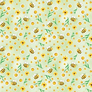 Sunshine Days 14323 44 Daisies and Bees Green Benartex 