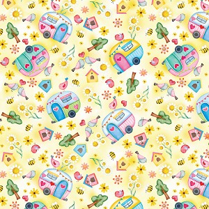 Sunshine Days 14332 33 Campers Yellow Benartex 
