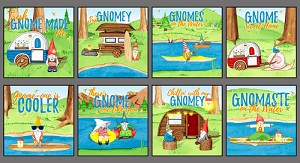 Hangin With My Gnomies 1443 70 Blue Camping Blocks Panel Blank Quilting 
