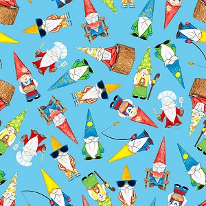 Hangin With My Gnomies 1444 70 Blue Tossed Gnomes Blank Quilting 