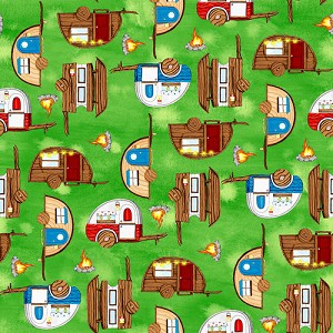 Hangin With My Gnomies 1445 66 Green Gnome Campers Blank Quilting 
