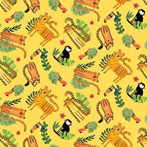 Safari Fun 16010 33 Yellow Tossed Animals Benartex 