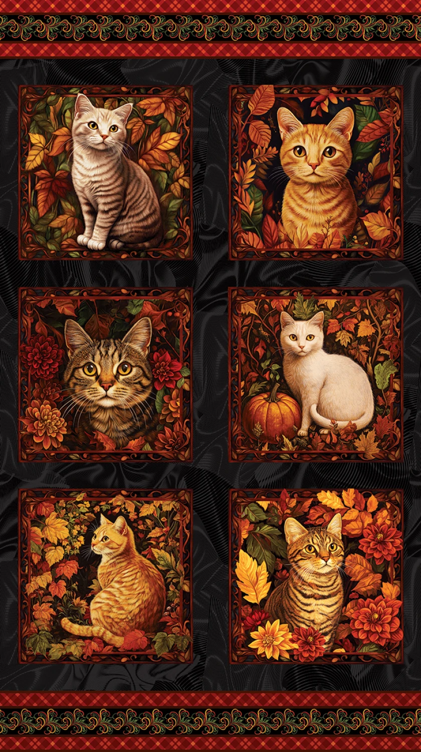 Autumn Cats 16765 87 Black Panel Benartex 