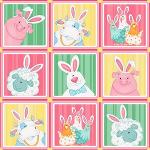 Down on the Bunny Farm 1840 22 Pink Squares, Henry Glass 