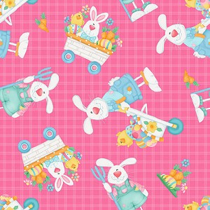 Down on the Bunny Farm 1841 21 Pink Tossed Easter, Henry Glass 