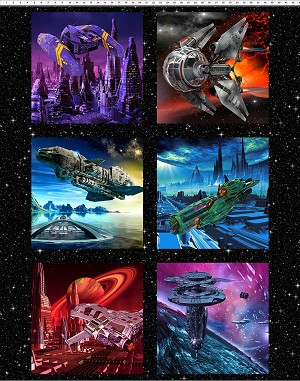 Sci Fi 1SCI 1 Space Ship 6 Block Panel In the Beginning Fabrics 