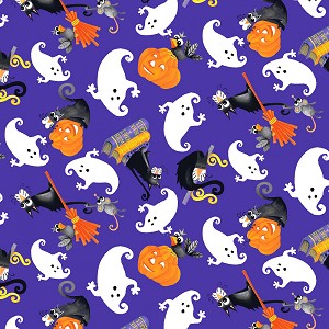 Boo Glow in the Dark 251G 59 Multi Tossed Cats and Ghosts Henry Glass 