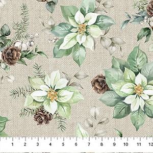 White Linen Christmas 25428 12 Beige Poinsettia Northcott 