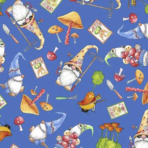 Gnomesville 27664 B Blue Gnomes Veggie Toss Quilting Treasures 