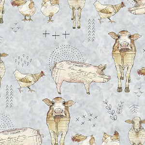 Farm Life 27677 K Farm Animal Grey Quilting Treasures 