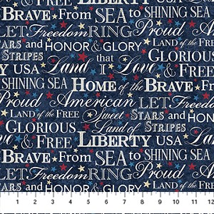 Stars and Stripes 13 27885 49 Navy Patriotic Words Northcott 