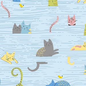 Whiskers Cats in Blinds 28021 B Blue Quilting Treasures 