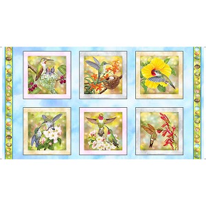 Hummingbird Garden 28152 B Hummingbird Picture Patches Sky Blue Quilting Treasures 