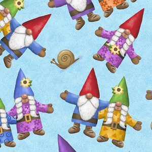 Home Sweet Gnome 28242 B Blue Tossed Gnomes Quilting Treasures 